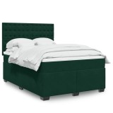 vidaXL Pat box spring cu saltea, verde &icirc;nchis, 140x190 cm, catifea 3290921