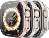 Set de 3 huse Mugust, compatibile cu Apple Watch Ultra 49 mm, roz/transparent/crem