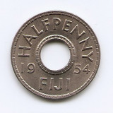 Fiji 1/2 penny 1954 - Elizabeth II - Cupru-nichel, B11, 21.1 mm KM-20 (4), Australia si Oceania