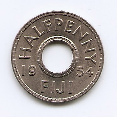 Fiji 1/2 penny 1954 - Elizabeth II - Cupru-nichel, B11, 21.1 mm KM-20 (6) foto