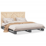VidaXL Cadru de pat cu tăblie, gri, 180x200 cm, lemn masiv de pin