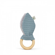 Jucarie cu inel de prindere din lemn si urechi din material textil albastru 571-V3, 1 bucata, Grunspecht