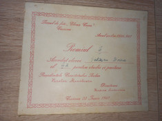 DIPLOMA LICEUL DE FETE ELENA CUZA CRAIOVA, 1947 foto