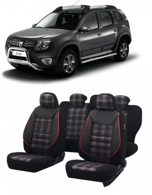 Set huse scaune compatibile Dacia Duster 2010-2017 Piele + Textil (Compatibile cu sistem AIRBAG) foto