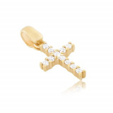 Pandantiv din aur 14k - cruciuliță cu zirconii prinse &icirc;n monturi