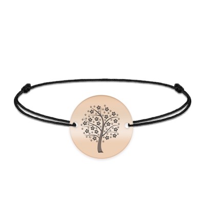 Nome - Bratara personalizata snur banut cu copac din argint 925 placat cu aur roz foto