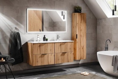 Set Mobilier baie, din MDF, 5 piese, 120 cm, Adel Stejar foto