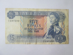 Mauritius 5 Rupees 1967,bancnota lipita su scoci foto