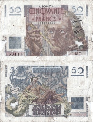 1946 (2 V), 50 francs (P-127a.1) - Franța foto