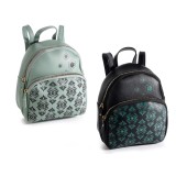 2 Mini Rucsacuri piele ecologica cu buzunar, 19x10x21 cm, negru si verde menta