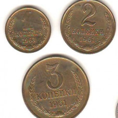 SV * URSS / Rusia LOT 1 - 2 - 3 COPEICI / KOPEEK 1961 - 1963 AUNC+ / UNC