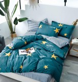 Cumpara ieftin Lenjerie Pat Woodpecker Fx045, Bumbac, 4 Piese, Fara Elastic, Albastru