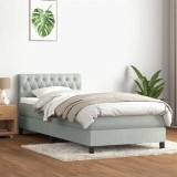 Cumpara ieftin Pat box spring cu saltea, gri deschis, 90x220 cm, catifea