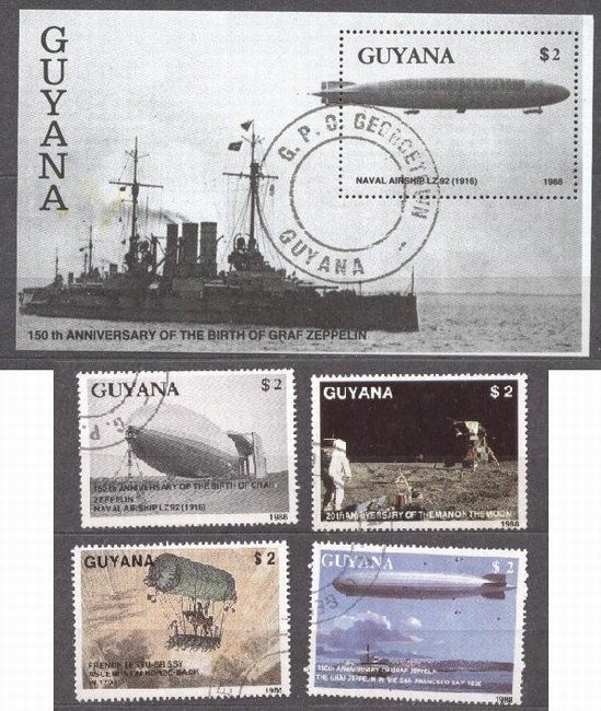 Guyana 1989 Zeppelins, set+perf. sheet, used M.230
