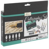 Set caligrafie 35 piese cu cerneala colorata varfuri diferite si carte de caligrafie