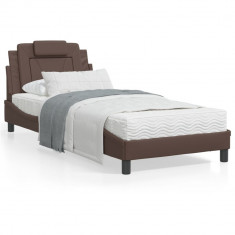vidaXL Cadru de pat cu tăblie, maro, 90x200 cm, piele ecologică