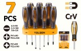 Set Surubelnite Tolsen 7 Bucati Cr-V, SL/PH/PZ, V&acirc;rf Magnetic, Agatator Plastic
