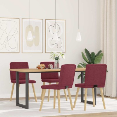 vidaXL Scaune de bucătărie, 4 buc., roșu vin, material textil foto