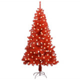 Brad Crăciun artificial cu LED-uri/suport, roșu, 120 cm, PVC