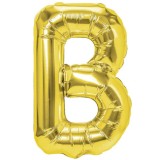 Balon folie metalizata litera b, flippy, 40 cm, umflati cu heliu sau aer, ambalaj individual, pai inclus, auriu