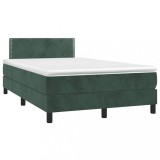 VidaXL Pat cu arcuri, saltea și LED, verde &icirc;nchis, 120x190 cm, catifea 3270150
