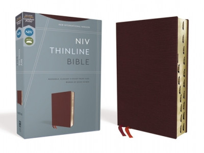 NIV, Thinline Bible, Bonded Leather, Burgundy, Indexed, Red Letter Edition foto