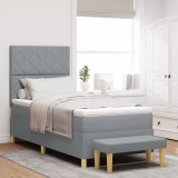 VidaXL Pat cu arcuri cu saltea și bancă gri deschis 90x190 cm țesătură