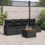 VidaXL Set de canapele pentru grădină 5 pcs Negru mare Rattan, Lemn