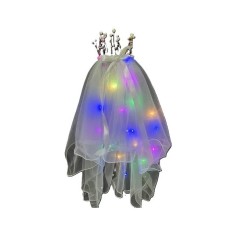 Voal Luminos cu Coronita, Cyrax, Lumina Multicolora, pentru Serbari Copii, Petrecerea Burlacitelor, Marime universala, Lumina LED, Alb
