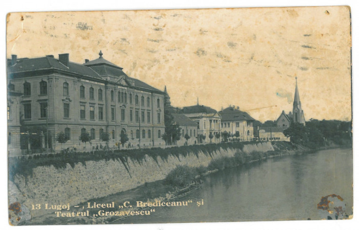 5239 - LUGOJ, High School - old postcard, CENSOR, real PHOTO - used - 1943