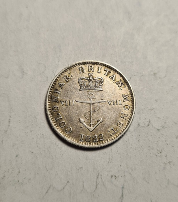 Indiile de Vest Britanice 1/8 Dollar 1822 Piesa Frumoasa de Colectie