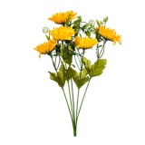 Buchet de flori artificiale decorative, gerbera galben cu frunze verzi, lungime 35 cm