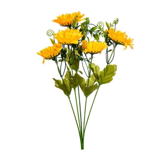 Buchet de flori artificiale decorative, gerbera galben cu frunze verzi, lungime 35 cm