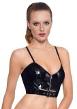 Top Scurt din Vinil cu Catarama si Fermoar, Negru, XS