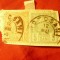 2 Timbre 10 bani rosu si 5 bani verde - Vulturi 1885 , pe fragment , stampilate