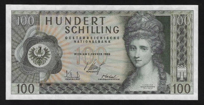 AUSTRIA █ bancnota █ 100 Schilling █ 1969 █ P-145 █ UNC █ necirculata foto