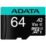 Card Memorie microSDXC Adata, 64Gb, Clasa 10 / UHS-1 U3, Cu Adaptor AUSDX64GUI3V30SA2-RA1