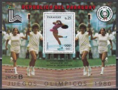 Paraguay 1979 - J.O. Lake Placid - Flacara Olimpica, Colita, Cota 20 Euro, MNH