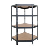Raft metalic depozitare, de colt, Rivet Garage, 180 x 90 x 90 x 45 cm, gri, 4 polite, 250 kg/polita