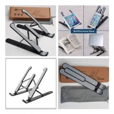 Suport ergonomic si portabil pentru laptop, tableta si telefon, Aluminiu, Unghi de Inclinare Reglabil, Negru
