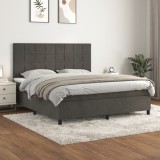 VidaXL Pat box spring cu saltea, gri &icirc;nchis, 160x200 cm, catifea