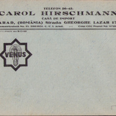 HST A250 Plic reclamă casa de import Carol Hirschmann Arad comerciant evreu