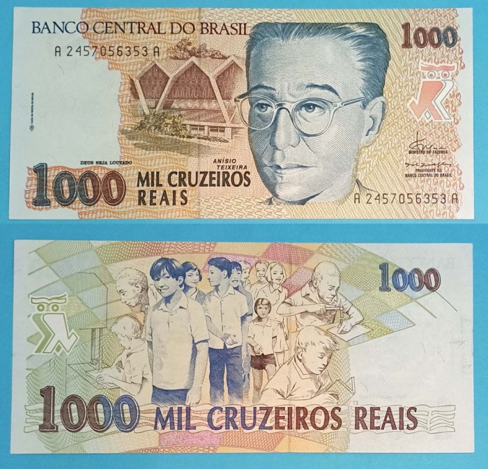 Brazilia (p#240) 1.000 Cruzeiros Reais 1993 &#039;Escola Parque&#039; aUNC+ serie: A 2457056353 A