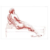 E44. Tablou, Nud culcat, 2022, tehnica sanguina, hartie A4, neinramata, 21x29cm, Cerneala, Miniatural, RavariuArt
