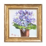 Cumpara ieftin Tablou cu rama pictat manual, Aranjament floral minimalist, 25x25cm ulei pe panza in cutit efect 3D, Geo Ungureanu