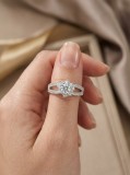 Inel din Argint 925 Model Flori Fulg de Nea cu Moissanite si Zirconii