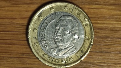 Spania - moneda de colectie bimetal - 1 euro 2001 - prima harta a Europei - deteriorata foto
