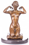 Femeie cu colier- statueta erotica pe soclu din marmura PAB005, Bronz, Nuduri