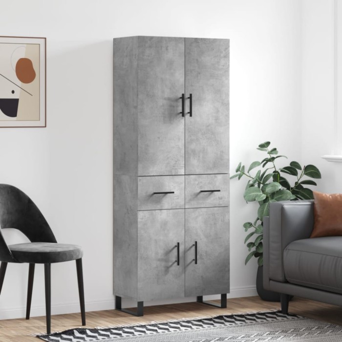vidaXL Dulap &icirc;nalt, gri beton, 69,5x34x180, lemn compozit