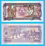 Mozambic (p#133) 5000 Meticais 1989 UNC 'Dans Războinic'; (ROG CITITI DETALIILE!)